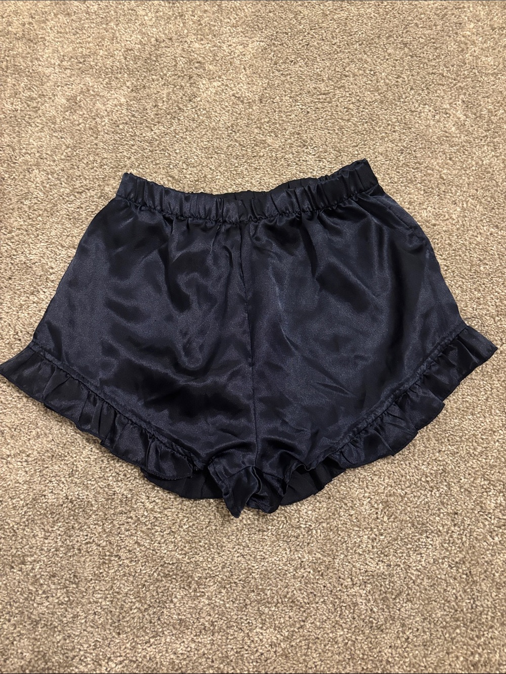 Navy Satin Ruffle Cami & Short Pajama Set - Picture 5 of 7